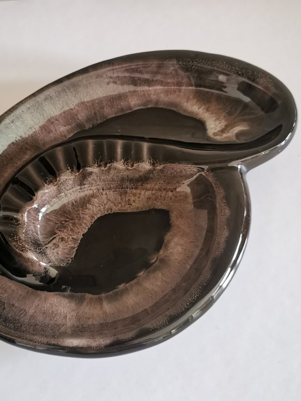 Spiral Ceramic Ashtray Brown MCM Vintage Canadian Art Pottery Shell Drip Glaze